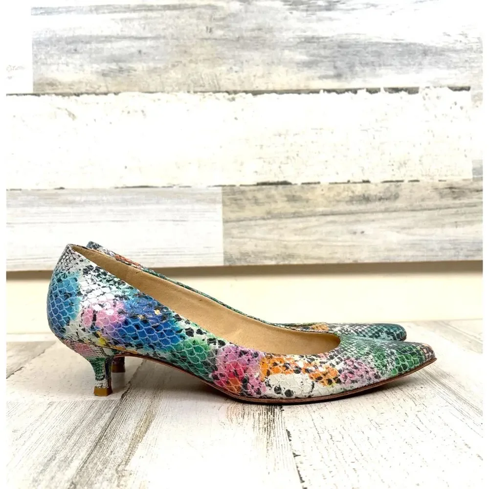 Stuart Weitzman Womens 8 Multicolor Python Embossed Leather Kitten Heels Luxe